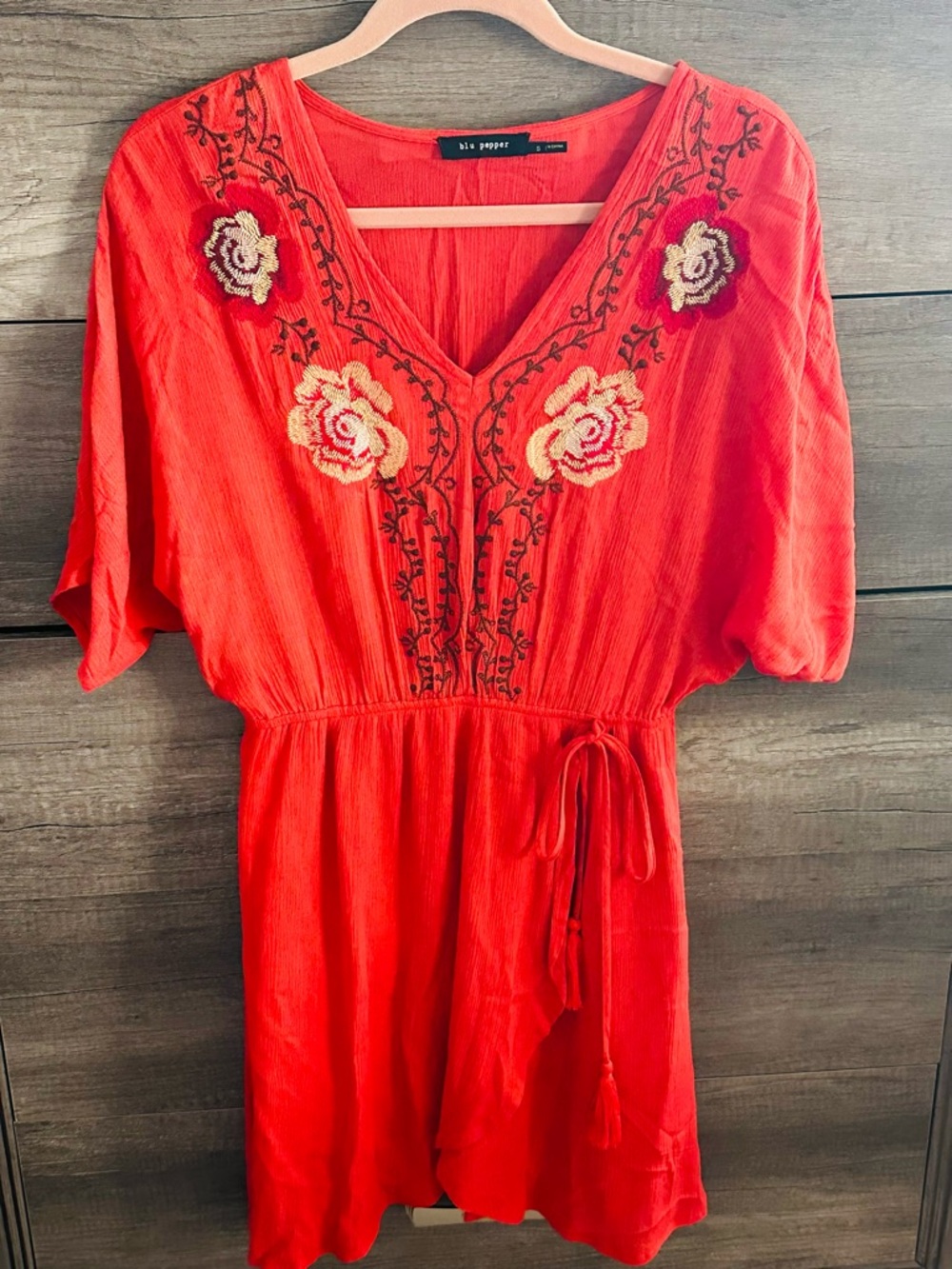 Blu Pepper Embroidered Faux Wrap Dress